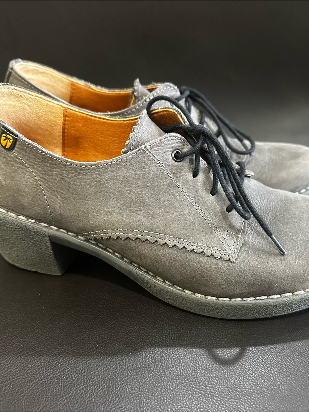 Jungla Gray Leather Lace-Up Oxford Block Heel Shoes Women’s Size 7.5 / EU 38 - Picture 4 of 10